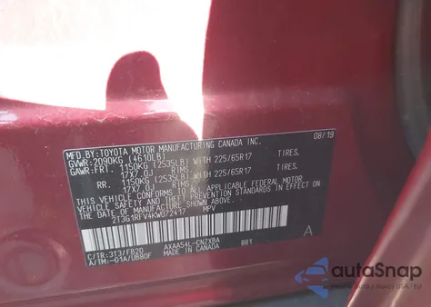 2019 Toyota Rav4 Le из США, поврежденный, VIN 2T3G1RFV4KW072417